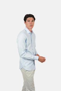 James Harper Long Sleeve Waffle Shirt in Soft Blue JHS471