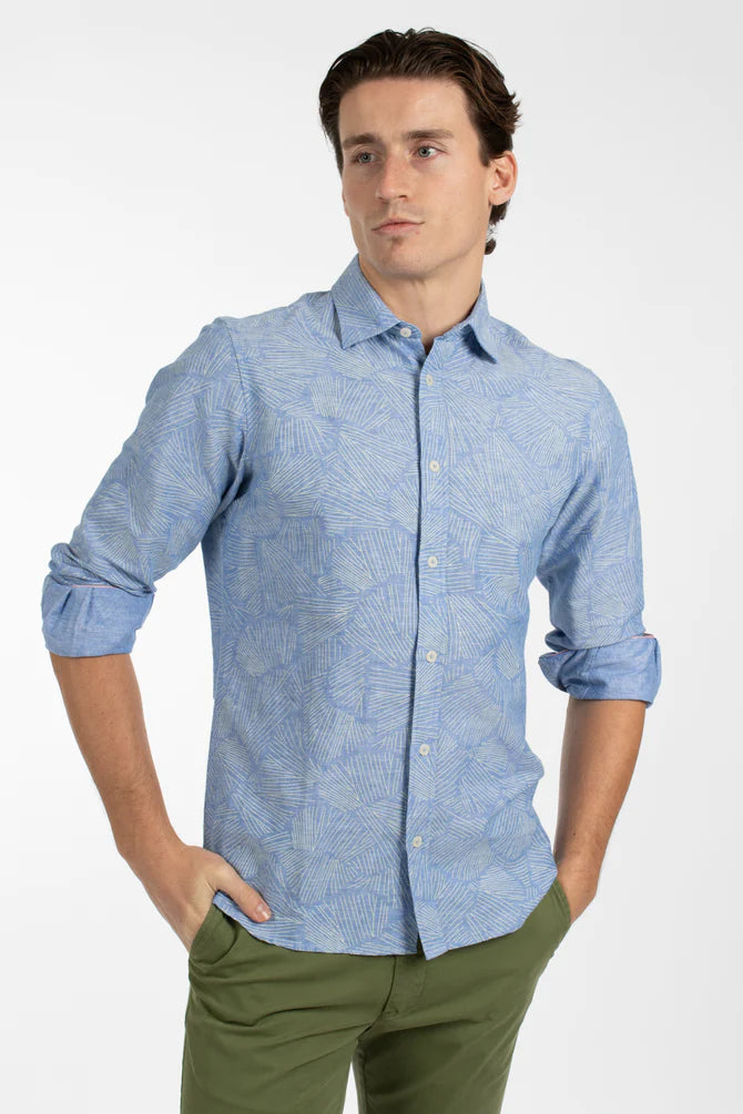 James Harper Long Sleeve Cotton-Linen Shirt 'Blue Lines'
