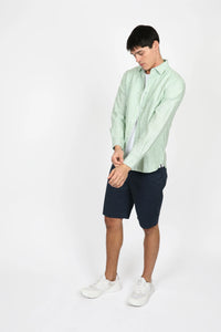 James Harper Long Sleeve Linen Shirt - Forest Stripe