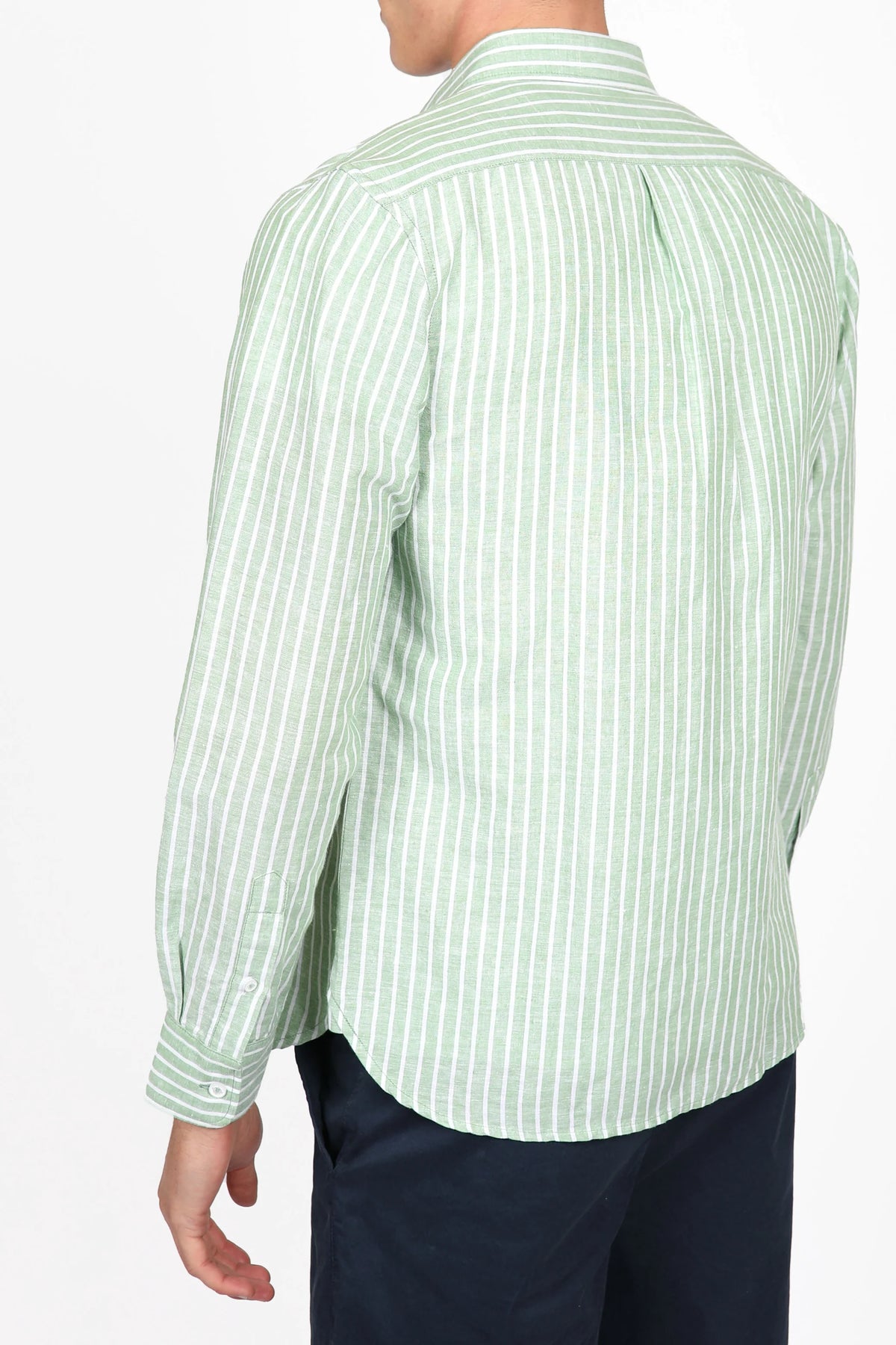 James Harper Long Sleeve Linen Shirt - Forest Stripe