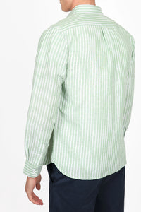 James Harper Long Sleeve Linen Shirt - Forest Stripe