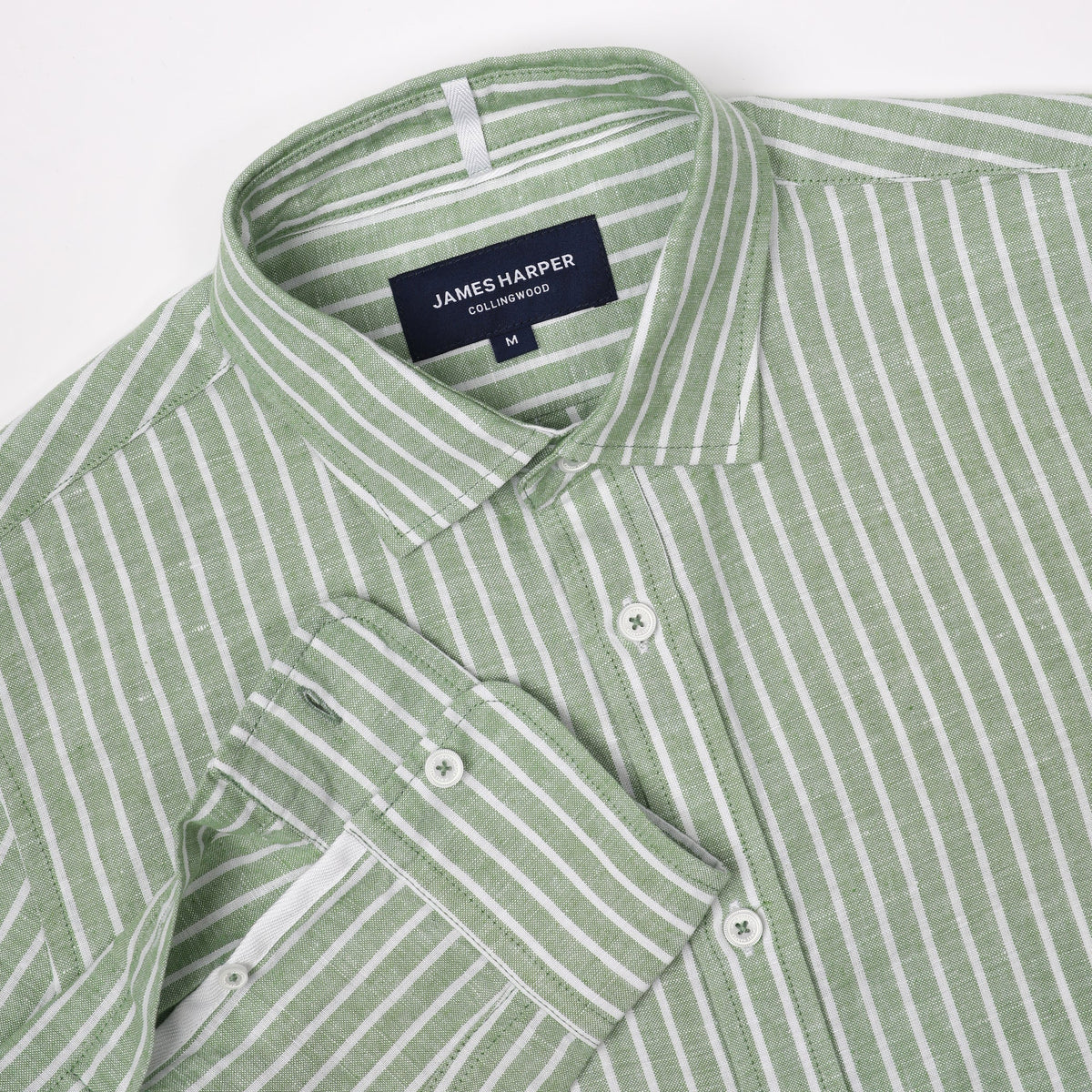 James Harper Long Sleeve Linen Shirt - Forest Stripe