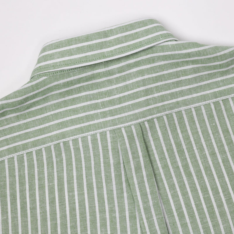 James Harper Long Sleeve Linen Shirt - Forest Stripe