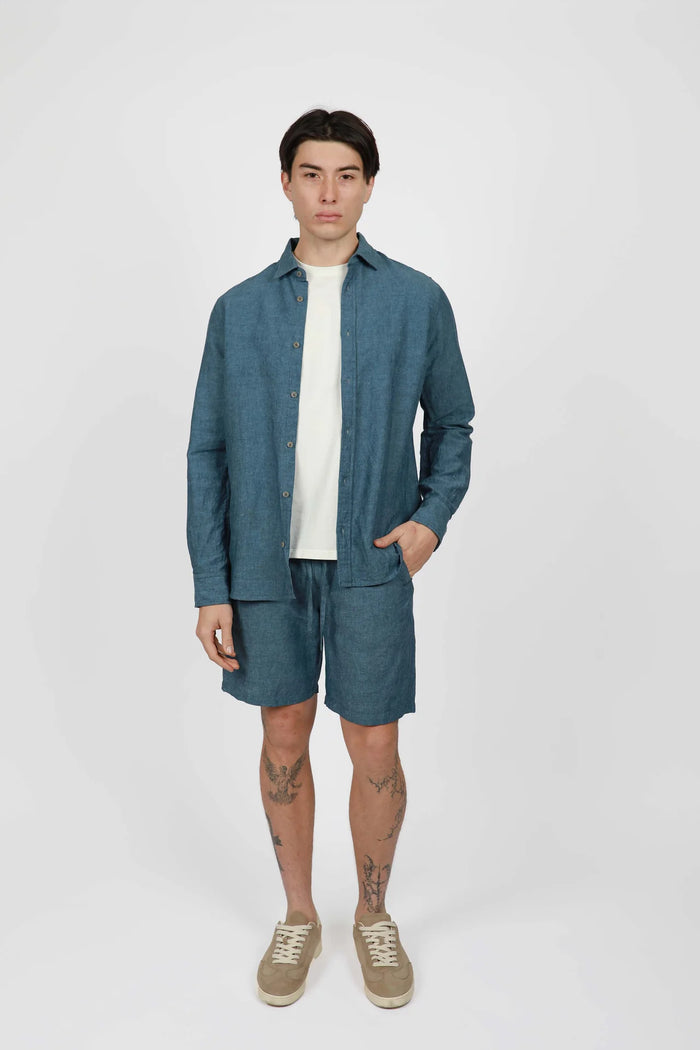 James Harper Blue Steel Linen Blend Long Sleeve Shirt JHS603