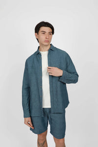 James Harper Blue Steel Linen Blend Long Sleeve Shirt JHS603