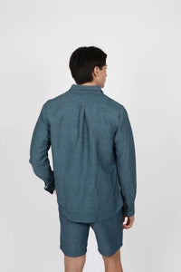 James Harper Blue Steel Linen Blend Long Sleeve Shirt JHS603