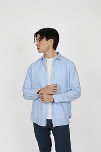 James Harper Sky Linen Blend Long Sleeve Shirt JHS603