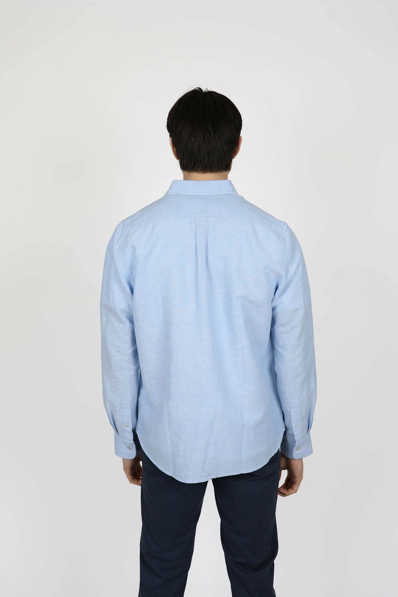 James Harper Sky Linen Blend Long Sleeve Shirt JHS603