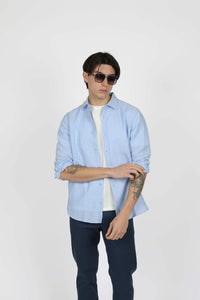 James Harper Sky Linen Blend Long Sleeve Shirt JHS603
