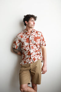 James Harper Short Sleeve Puerto Rico printed shirt in Paprika