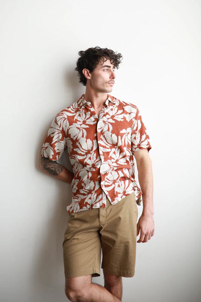 James Harper Short Sleeve Puerto Rico printed shirt in Paprika