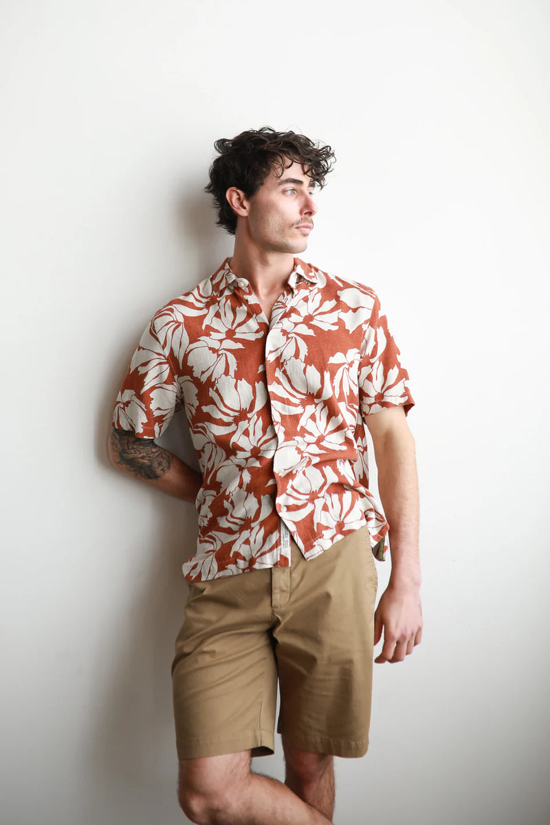 James Harper Short Sleeve Puerto Rico printed shirt in Paprika