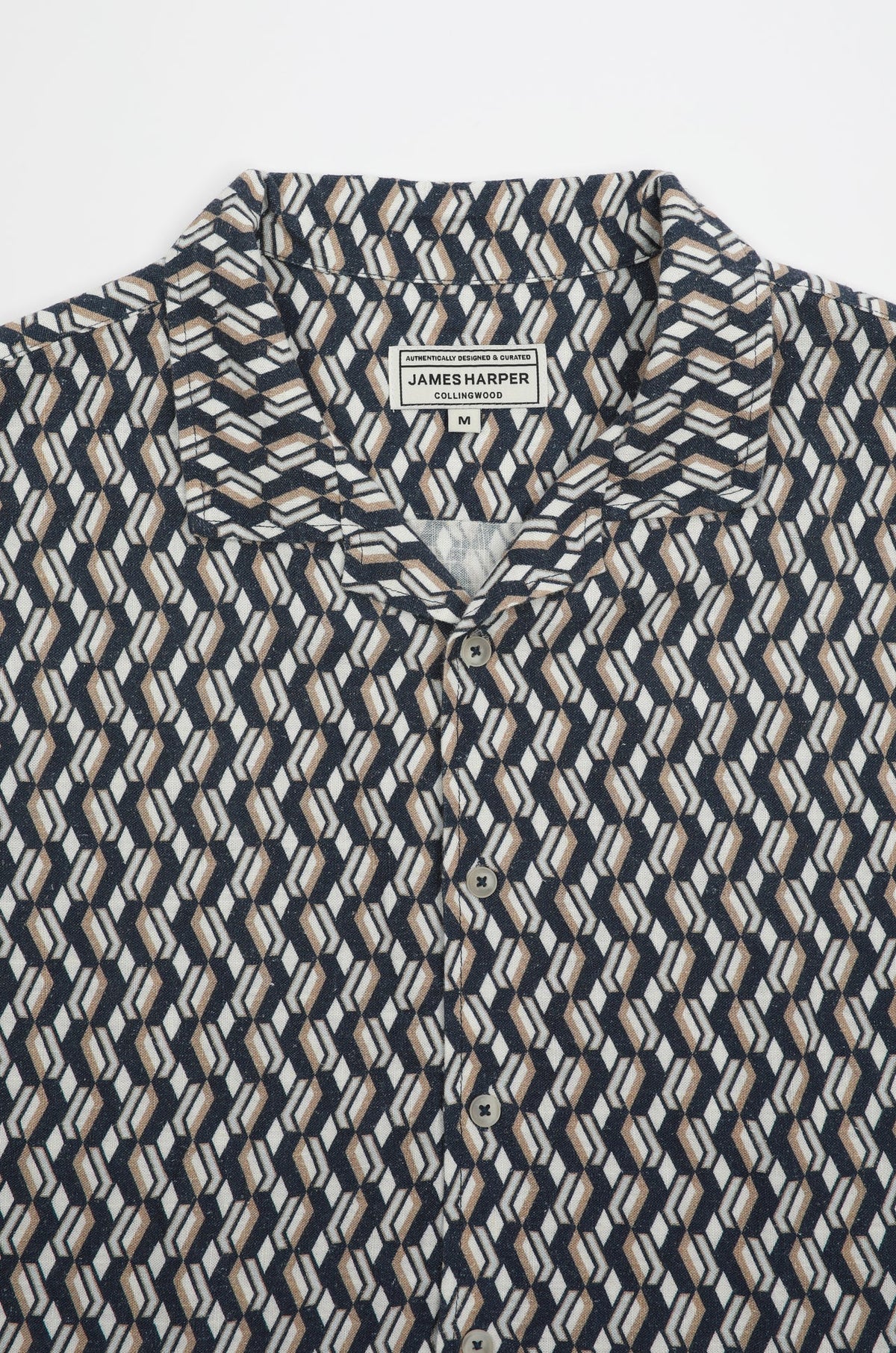 James Harper Short Sleeve Cuban Collar Cannes Border Print