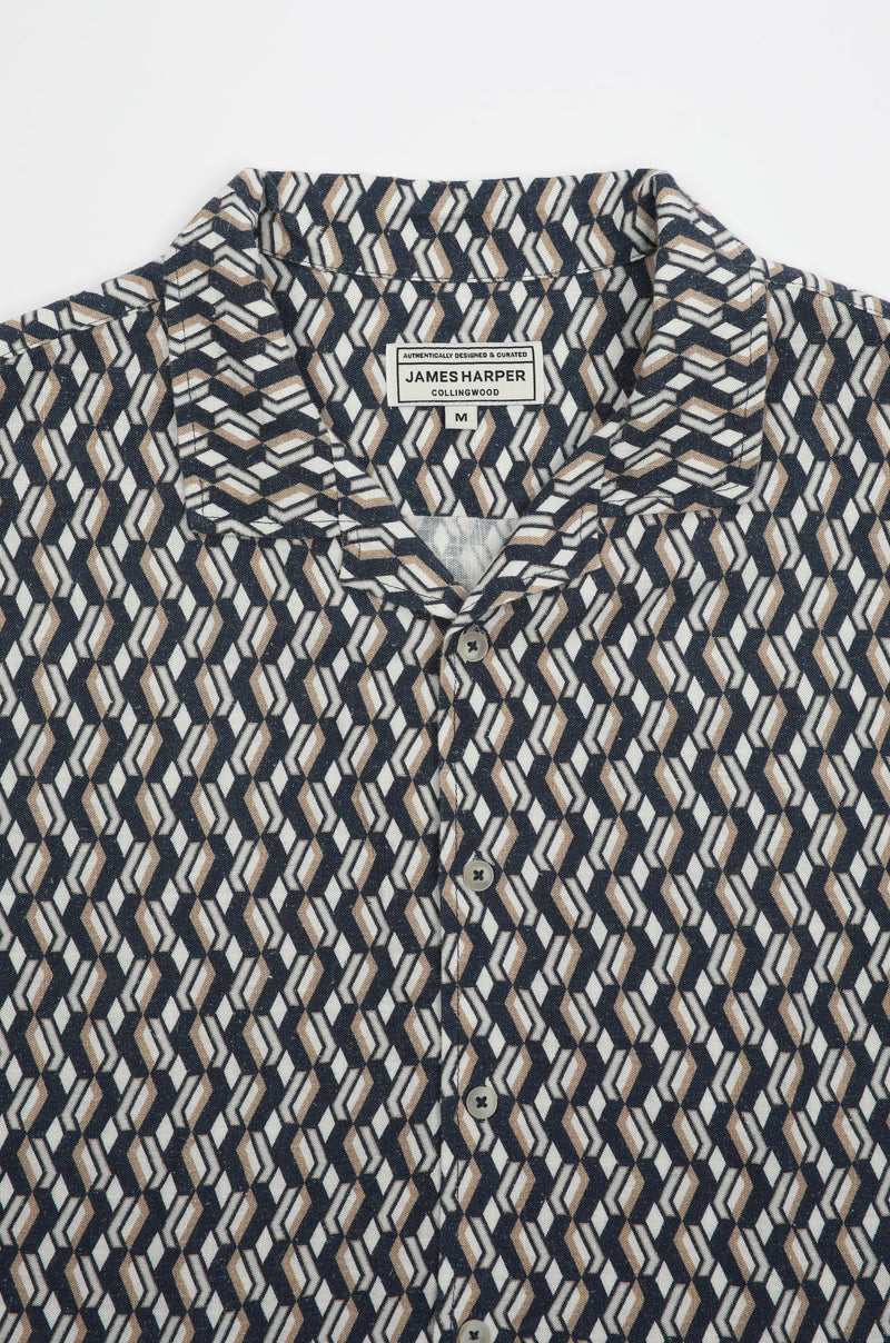 James Harper Short Sleeve Cuban Collar Cannes Border Print