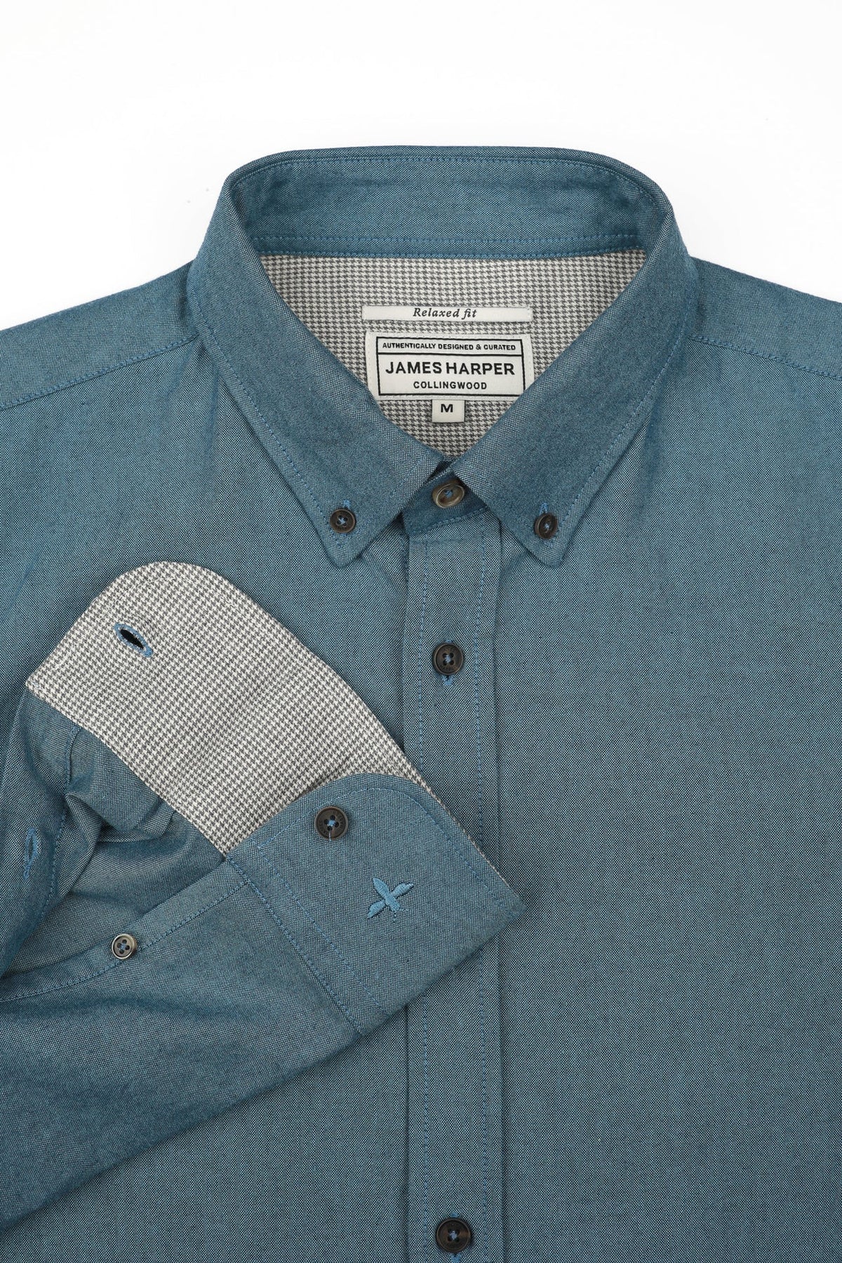 James Harper Oxford Long Sleeve Shirt in Blue Steel