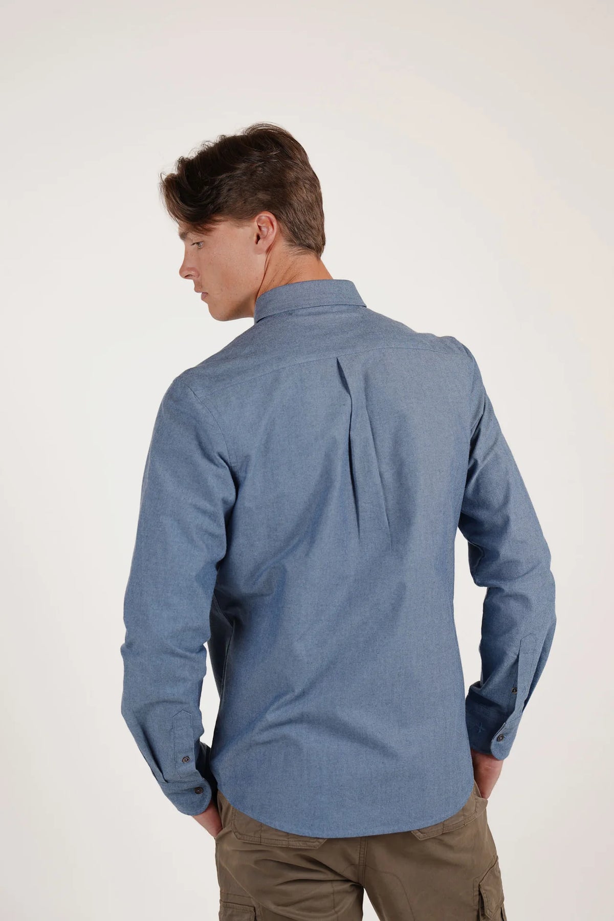James Harper Oxford Long Sleeve Shirt in Blue Steel