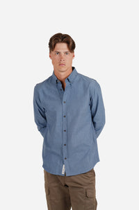 James Harper Oxford Long Sleeve Shirt in Blue Steel