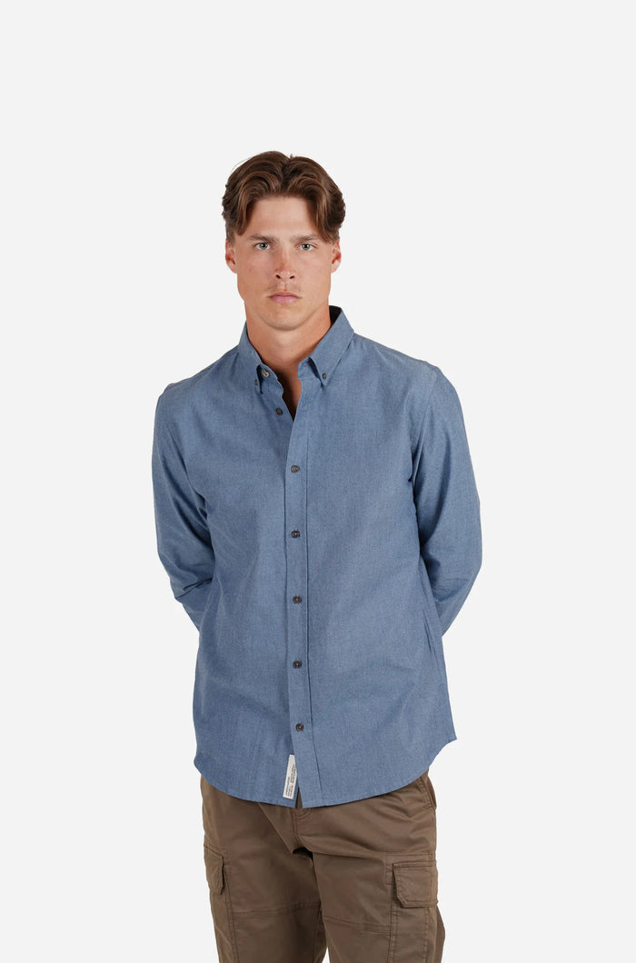 James Harper Oxford Long Sleeve Shirt in Blue Steel