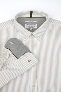 James Harper Oxford Stripe Tobacco Long Sleeve Shirt