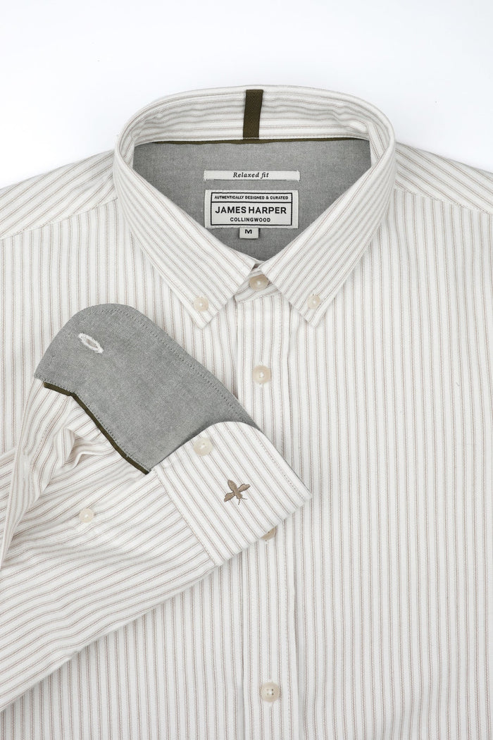 James Harper Oxford Stripe Tobacco Long Sleeve Shirt
