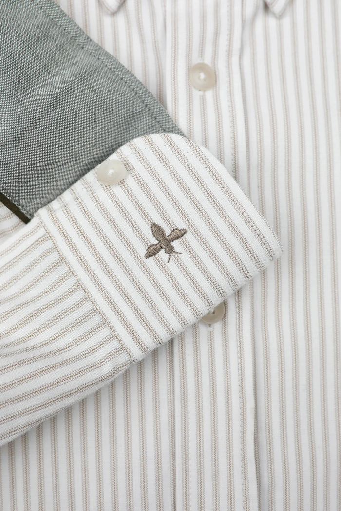 James Harper Oxford Stripe Tobacco Long Sleeve Shirt