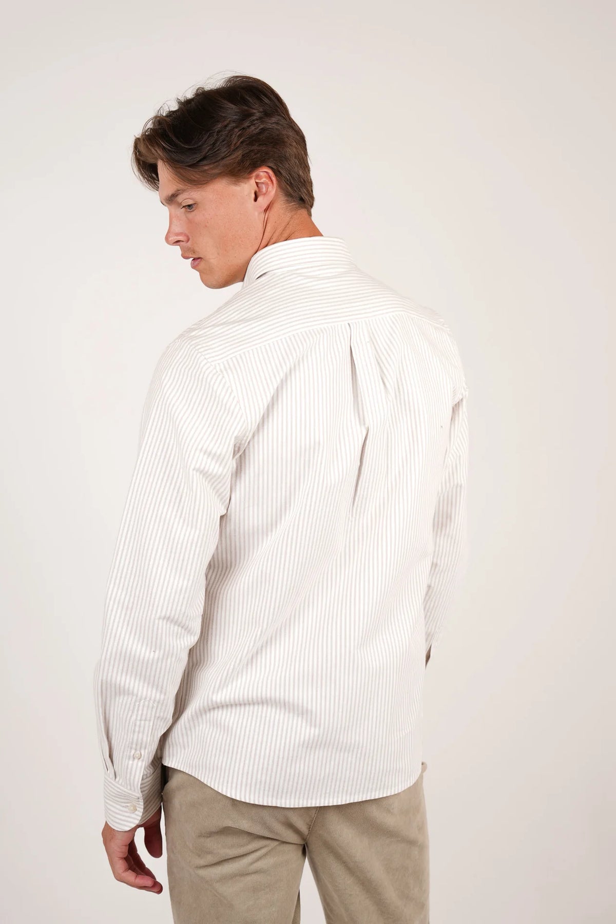 James Harper Oxford Stripe Tobacco Long Sleeve Shirt