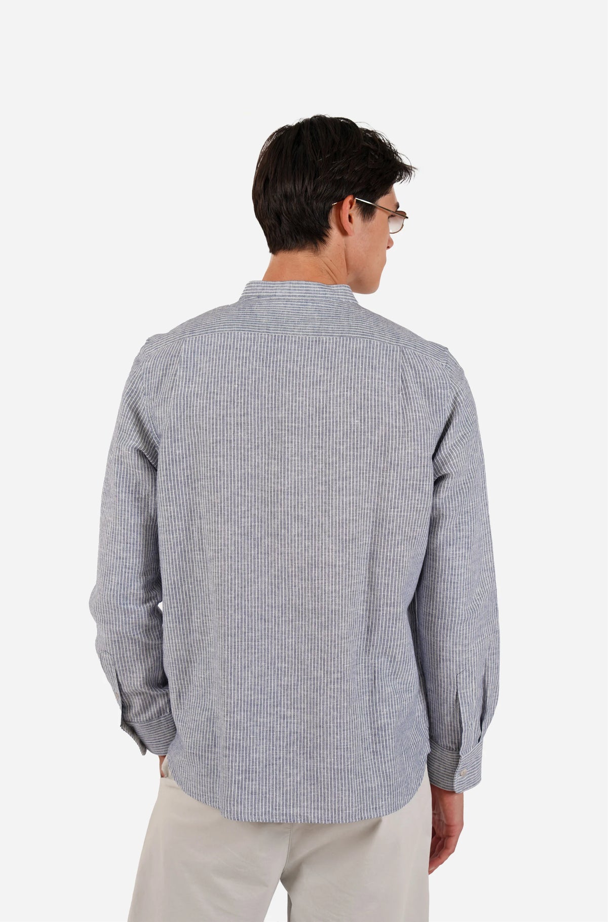James Harper L/S Grandpa Collar fine stripe Blue Shirt JHS705