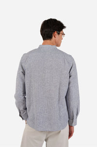 James Harper L/S Grandpa Collar fine stripe Blue Shirt JHS705
