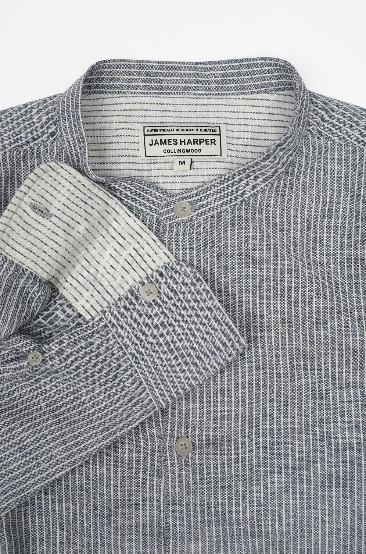 James Harper L/S Grandpa Collar fine stripe Blue Shirt JHS705
