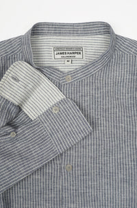 James Harper L/S Grandpa Collar fine stripe Blue Shirt JHS705