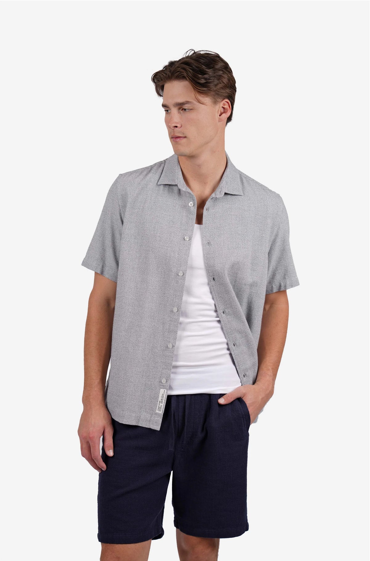 James Harper Textured Navy s/s Shirt JHS710