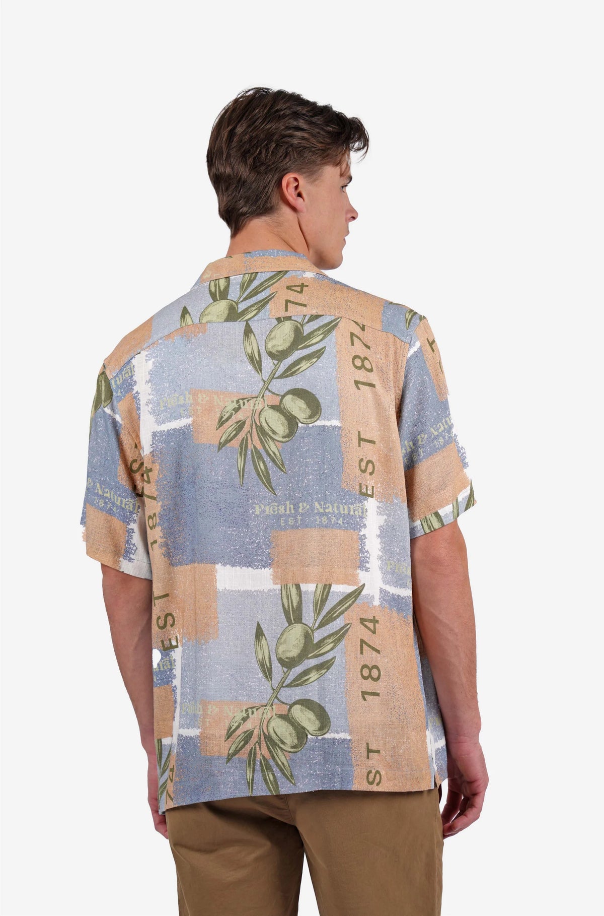 James Harper Olive Print Line Blend S/S Shirt JHS716