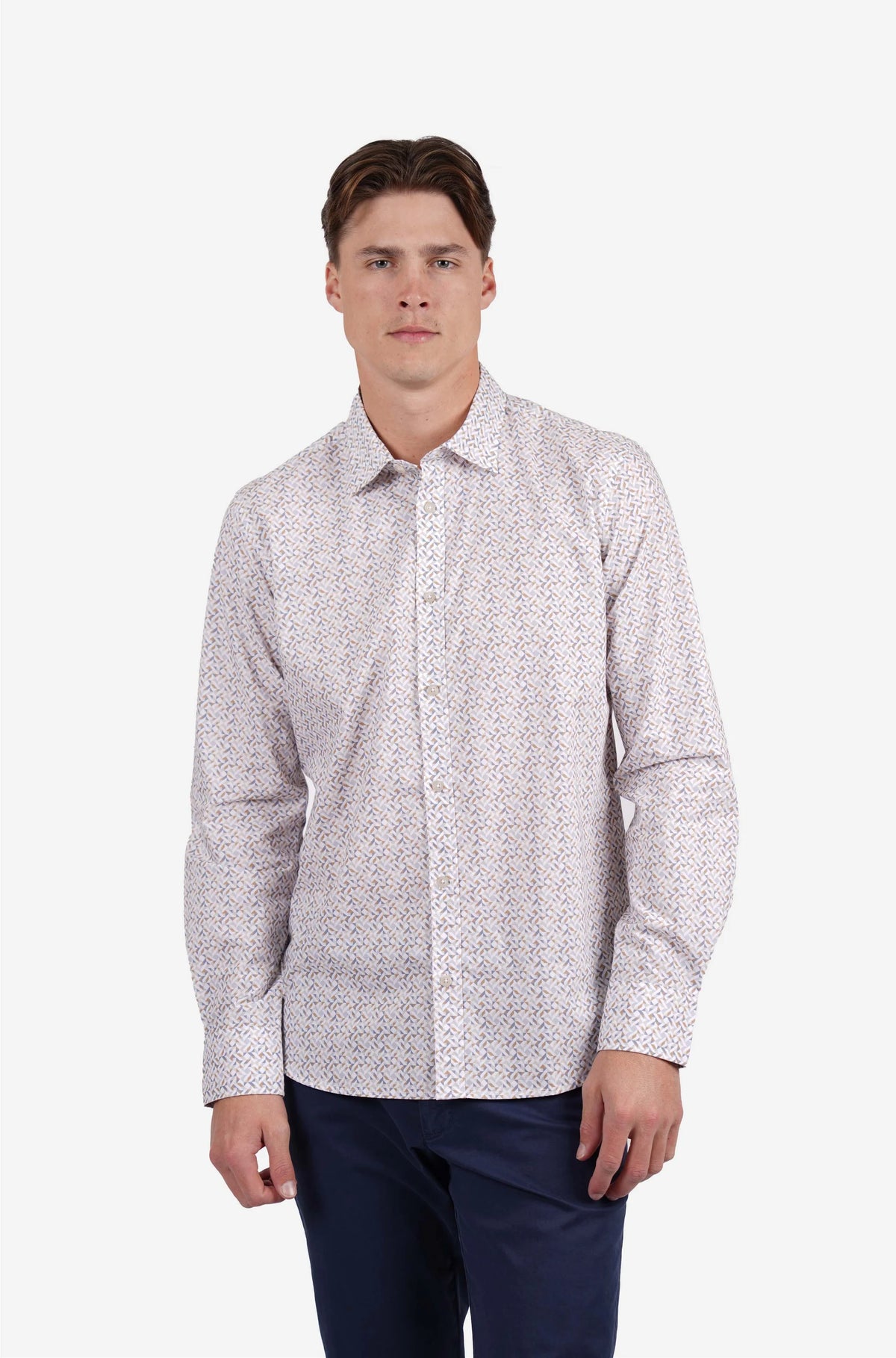 James Harper L/S Shirt Geo Print in SAND JHS718