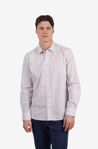 James Harper L/S Shirt Geo Print in SAND JHS718