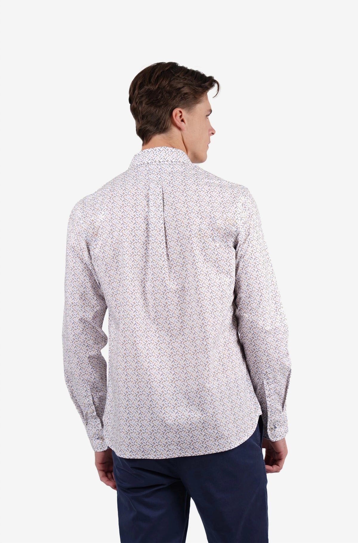 James Harper L/S Shirt Geo Print in SAND JHS718