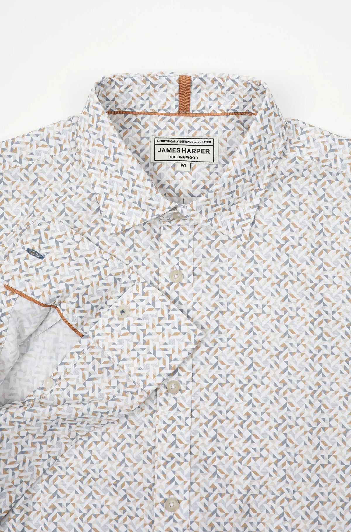 James Harper L/S Shirt Geo Print in SAND JHS718