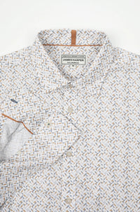 James Harper L/S Shirt Geo Print in SAND JHS718