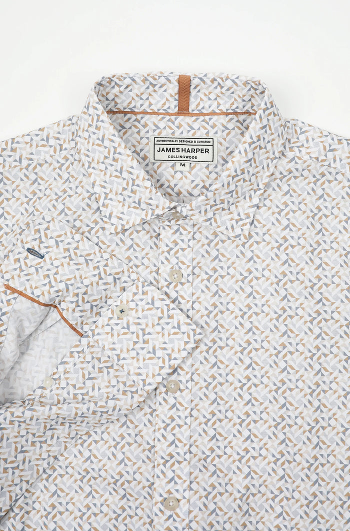 James Harper L/S Shirt Geo Print in SAND JHS718