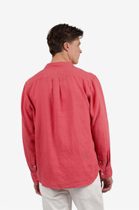 James Harper Pure Linen LS Shirt in Coral JHS725