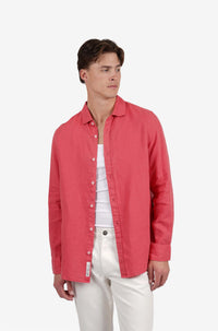 James Harper Pure Linen LS Shirt in Coral JHS725