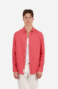 James Harper Pure Linen LS Shirt in Coral JHS725