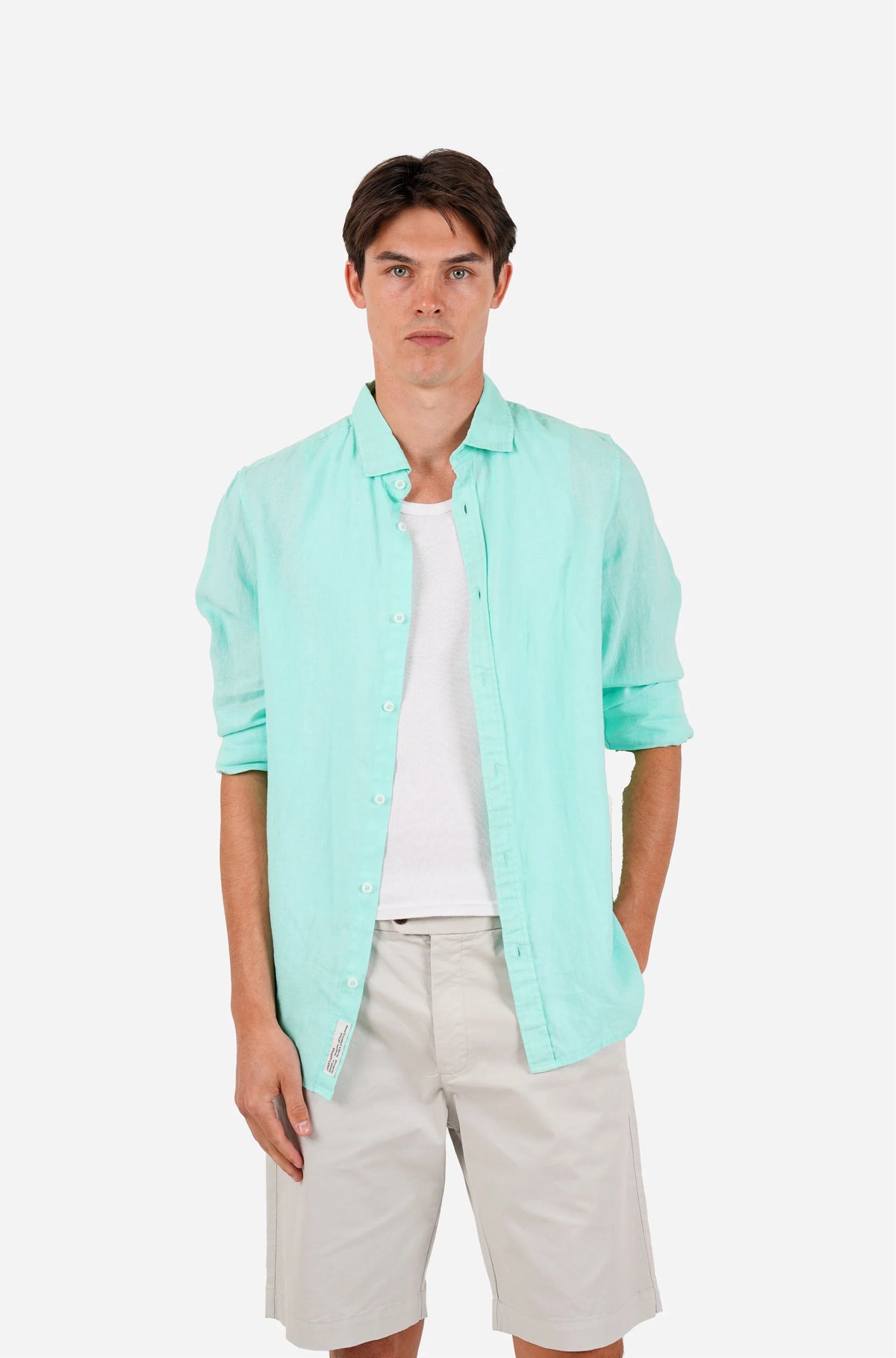 James Harper Pure Linen LS Shirt in Mint JHS725
