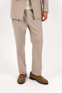 James Harper Linen Relaxed fit pleated pant in Pebble JHTR65