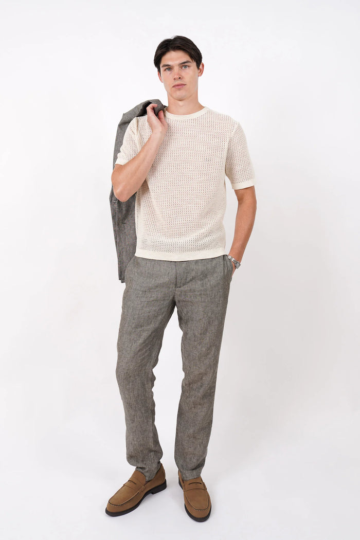 James Harper Linen Relaxed fit pleated pant in Olive JHTR68