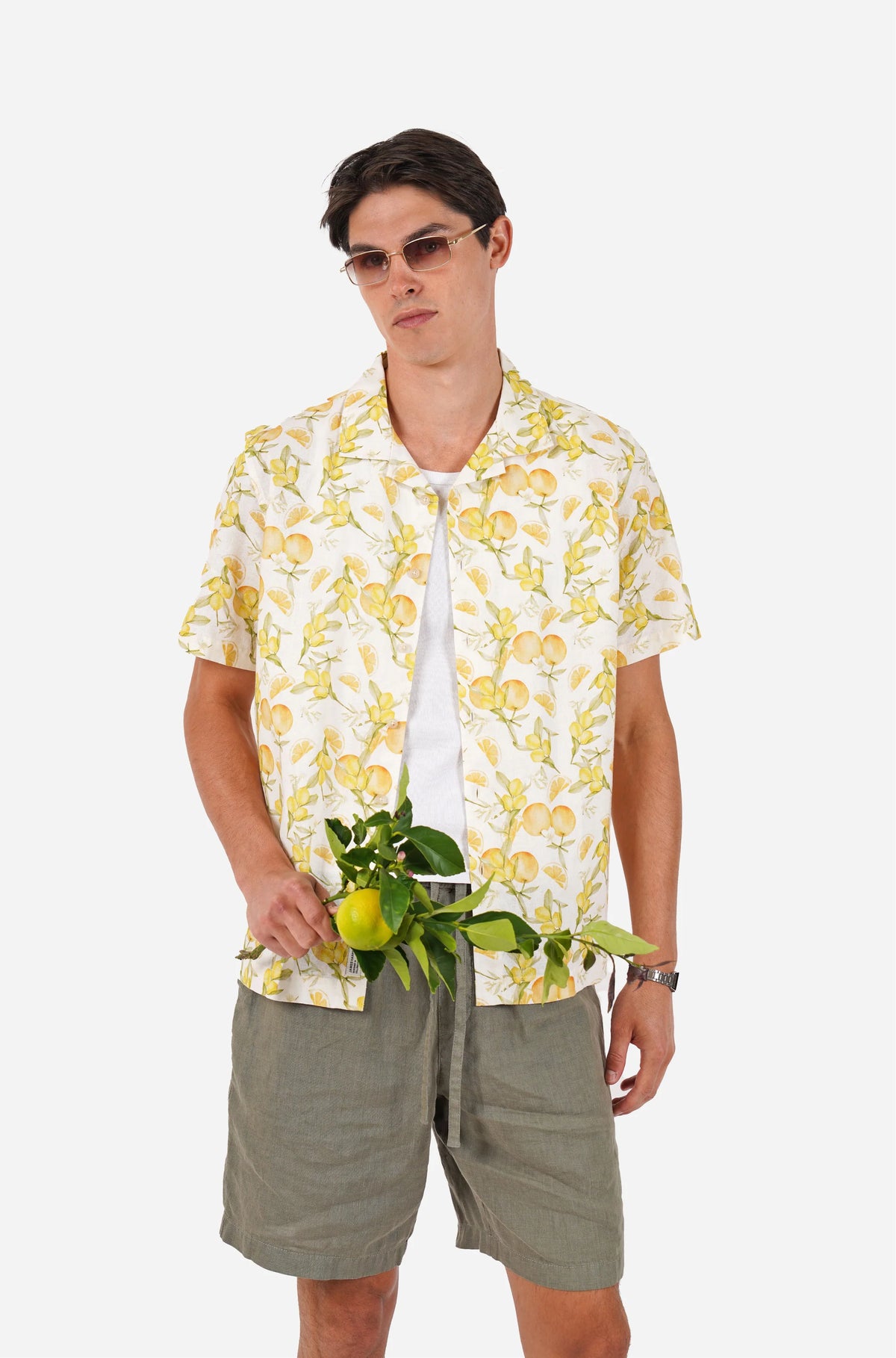 James Harper Lemon Print Linen Blend S/S Shirt JHS712