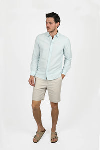 James Harper Long Sleeve Linen Shirt Ice Blue