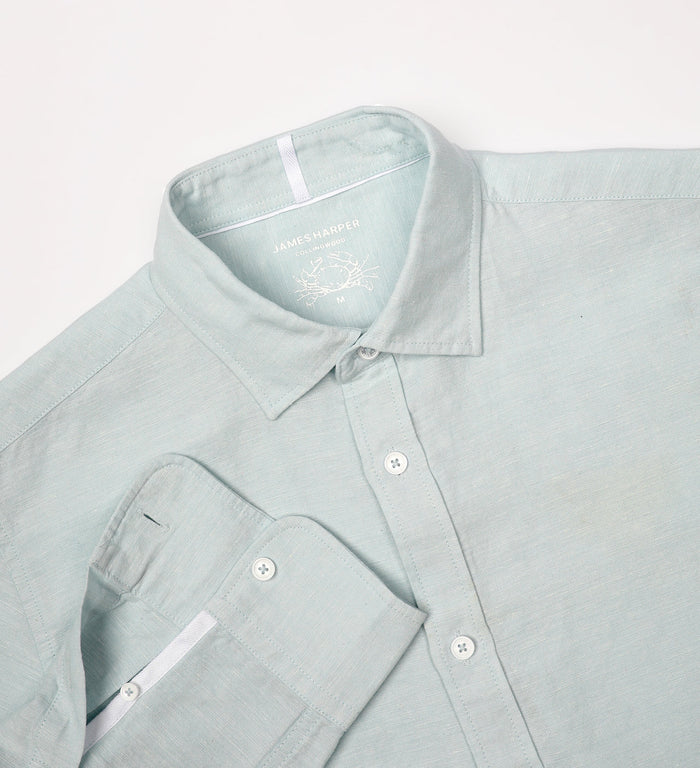 James Harper Long Sleeve Linen Shirt Ice Blue