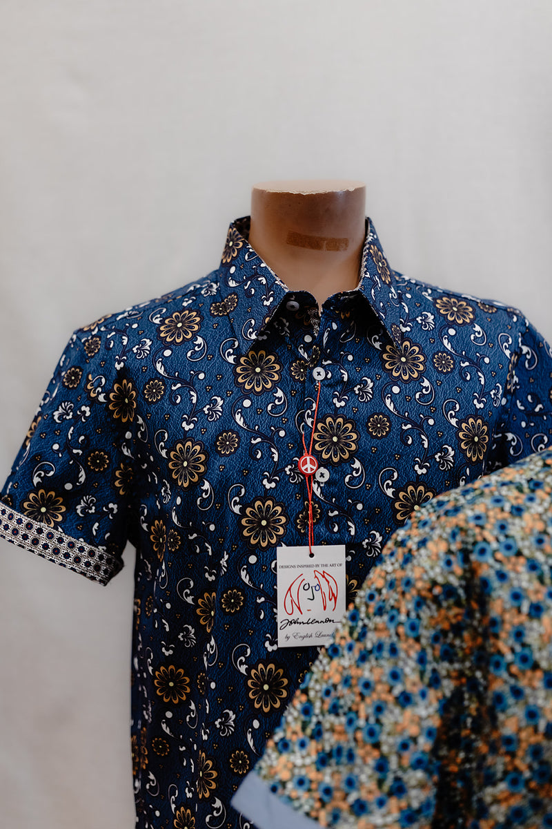 John Lennon Short Sleeve Blue Print Shirt 'Petersborough'