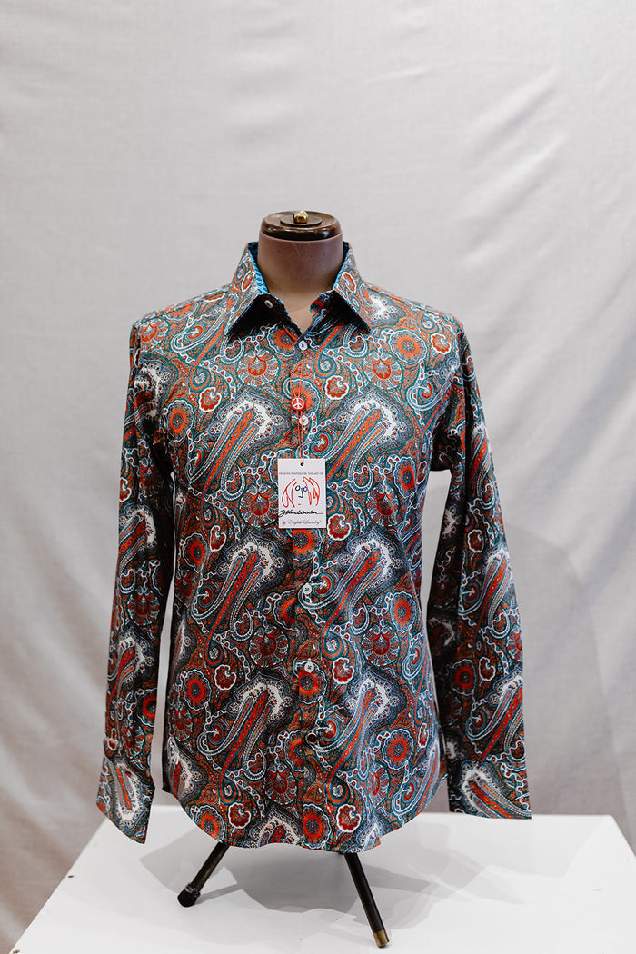 John Lennon Red + Green Paisley Print Long Sleeve Shirt 'Berwick'