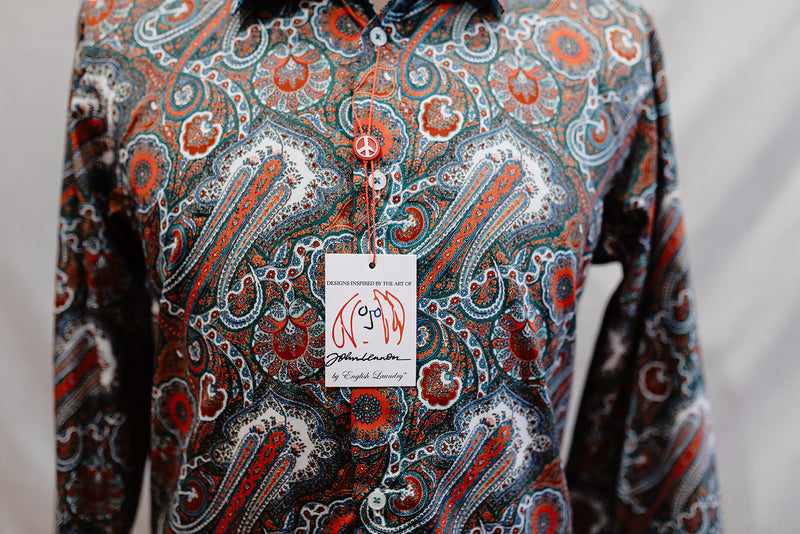 John Lennon Red + Green Paisley Print Long Sleeve Shirt 'Berwick'